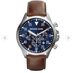 Michael Kors Men's Blue Dial Watch with Brown Leather Strap